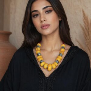 Handmade Amazigh Resin Stainless Steel Beaded Tribal Necklace