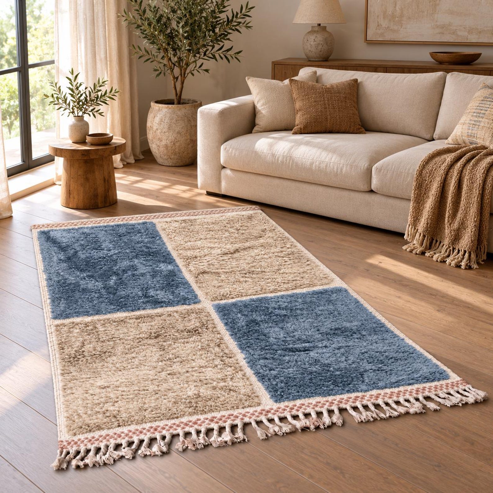Berber Handmade Shag Four-Block Wool Rug Custom Size