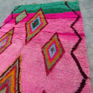 Berber Boujaad Custom Pink Green Geometric Wool Rug