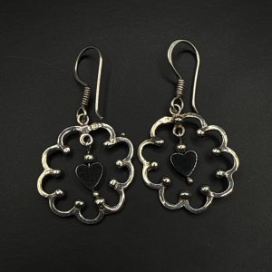 Berber Tuareg Engraved Silver Earrings with Flower Heart Motif
