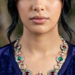 Amazigh Berber Red Green Stone Enamel Pendant Statement Necklace