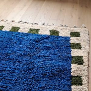 Royal Blue Berber Beni Ourain Inspired Wool Area Rug