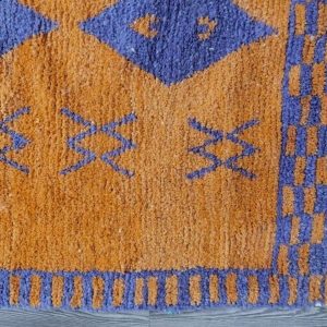 Berber Handmade Mustard Orange and Royal Blue Geometric Wool Rug