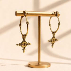 Berber Tuareg Cross Hoop Earrings with Ingal Inspired Jewelry Design