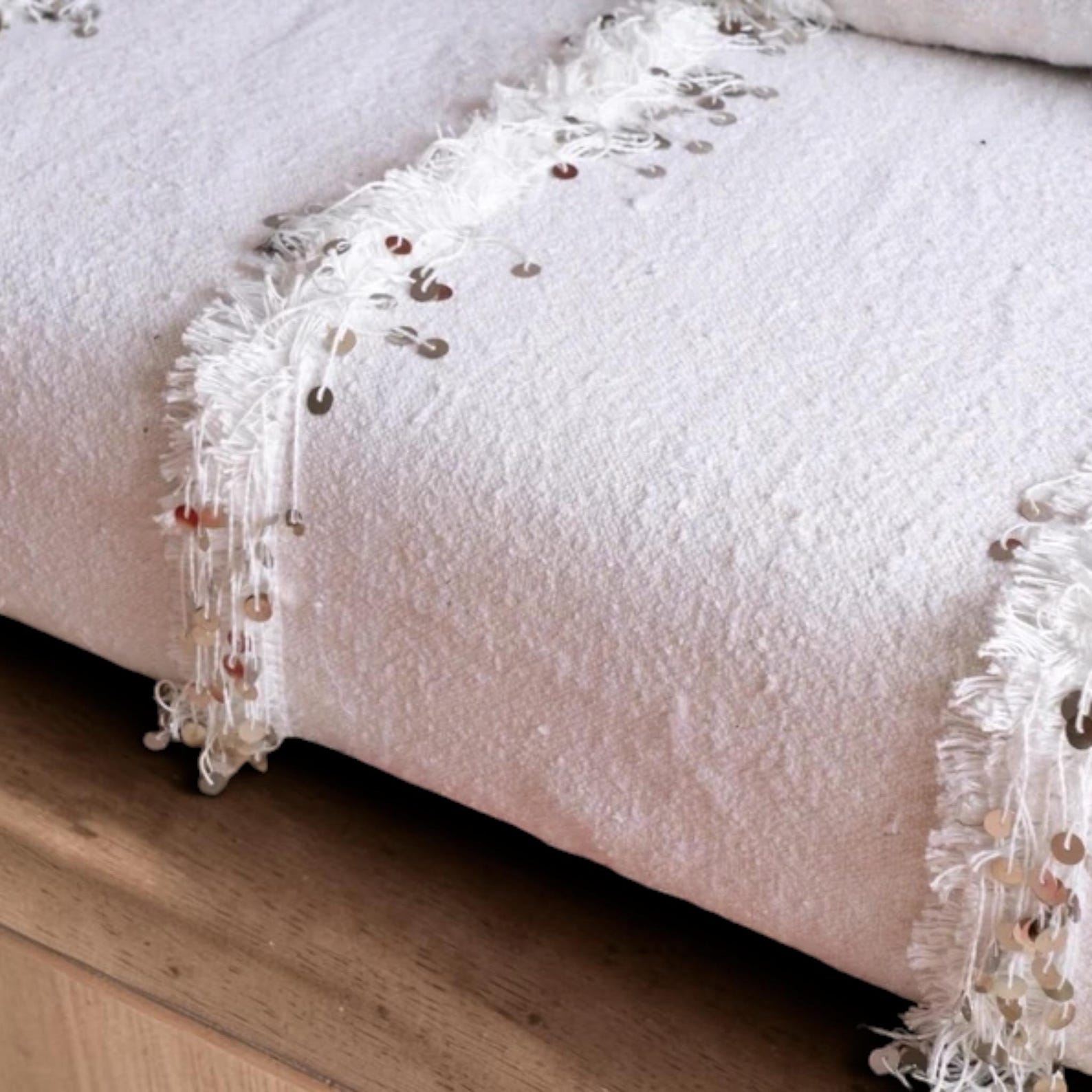 Berber Handmade White Geometric Floor Sofa Seating Pouf