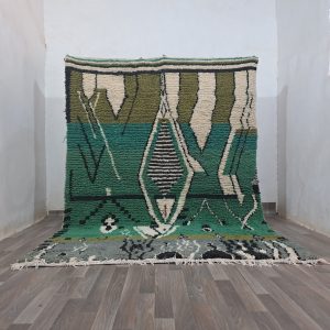 Berber Green Azilal Handmade Wool Rug with Beni Ourain Style