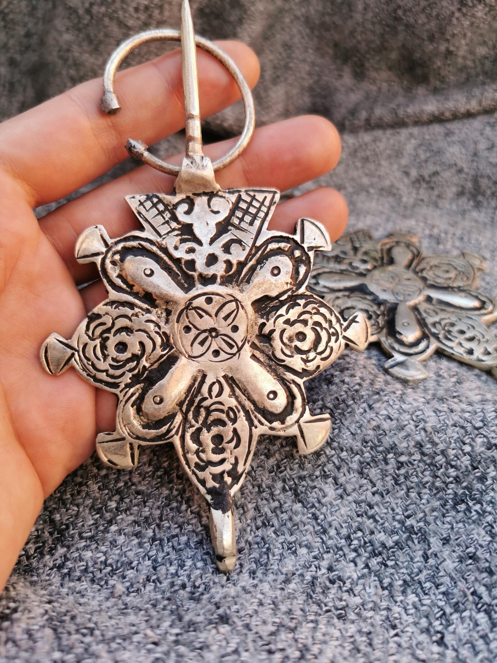 Berber Amazigh TIZERZAI Fibula Pair Vintage Silver Brooch Jewelry
