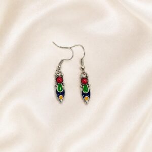 Kabyle Amazigh Earrings with Colorful Accents Silver Tone Dangle Design