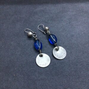 Berber Silver Coin Earrings with Old Glass Bead Design