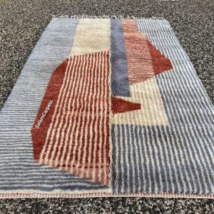 Berber Abstract Terracotta Gray Wool Rug Handmade Geometric Design