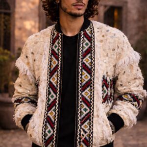 Amazigh Berber Bomber unisexe Festival Handira Wool Hoodie