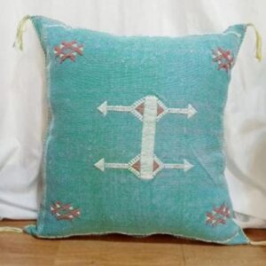 Berber Amazigh Turquoise Pillow Cover with Geometric Woven Design