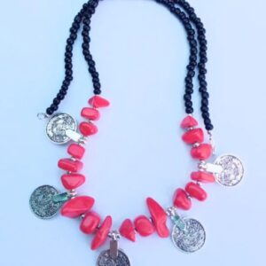 Berber Amazigh Beaded Handmade Coin Charm Statement Necklace
