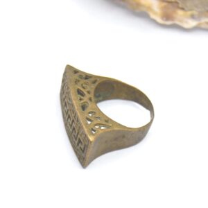 Amazigh Handmade Brass Ring with Geometric Engraved Aged Finish