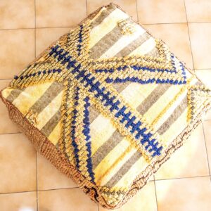 Amazigh Kilim Pouf Up-cycled Wool Floor Decor Piece