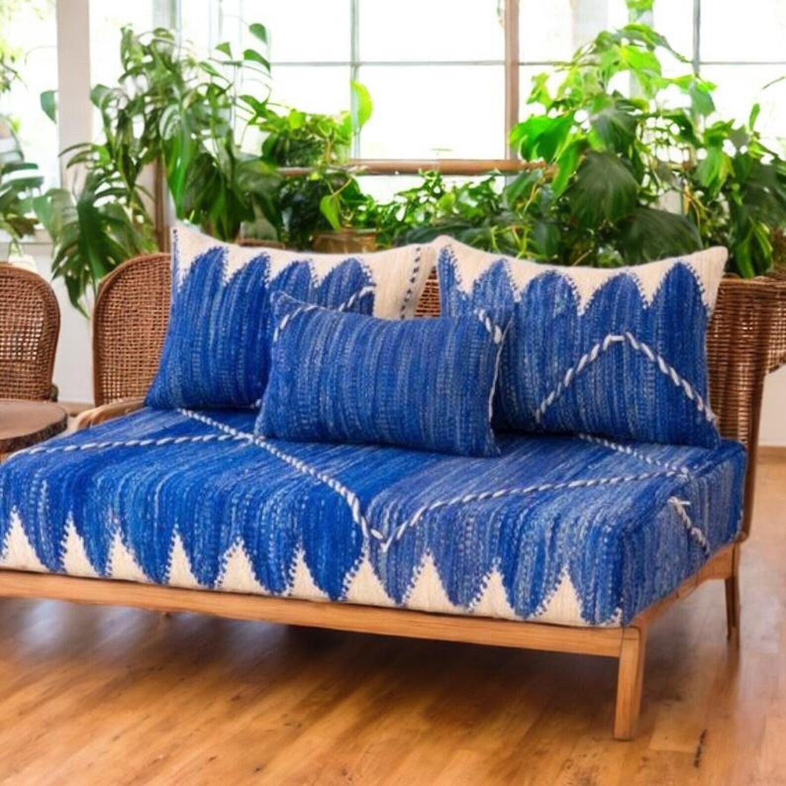 Berber Zanafi Wool Blue Gradient Pouf Majlis Seating
