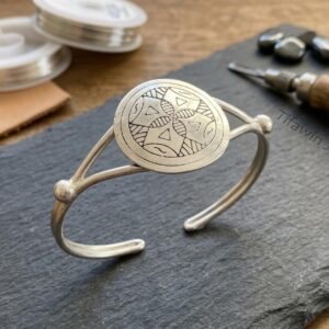 Amazigh Sterling Silver Cuff Bracelet with Berber Geometric Engraving