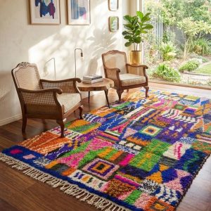 Berber Abstract Vibrant Artistic Blue Wool Home Decor Rug