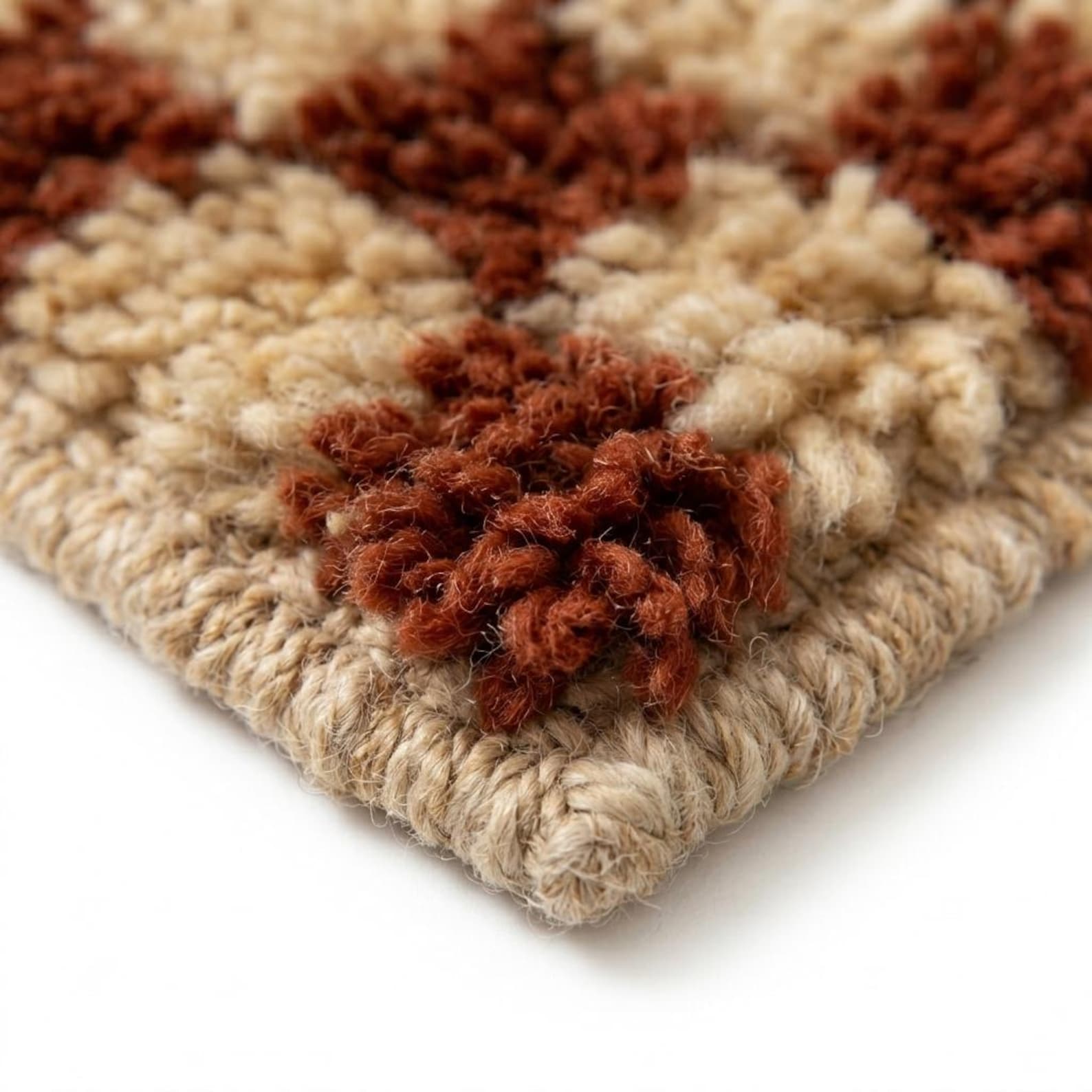 Handwoven Berber Wool Stair Tread Rug Rust Cream Checkerboard