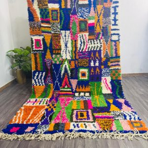 Berber Abstract Vibrant Artistic Blue Wool Home Decor Rug