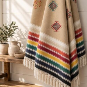 Amazigh Handwoven Embroidered Bedspread Coverlet Blanket Berber Textile Design