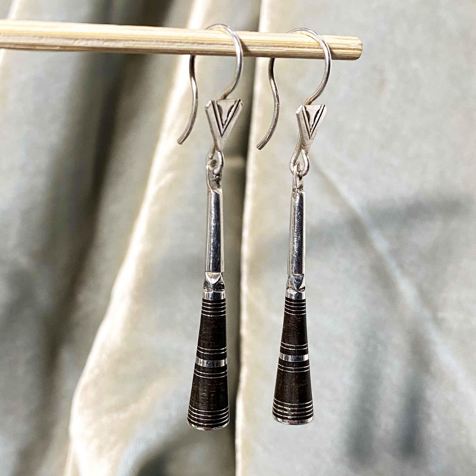 Berber Tuareg Pilons Earrings with Silver and Ebony Wood