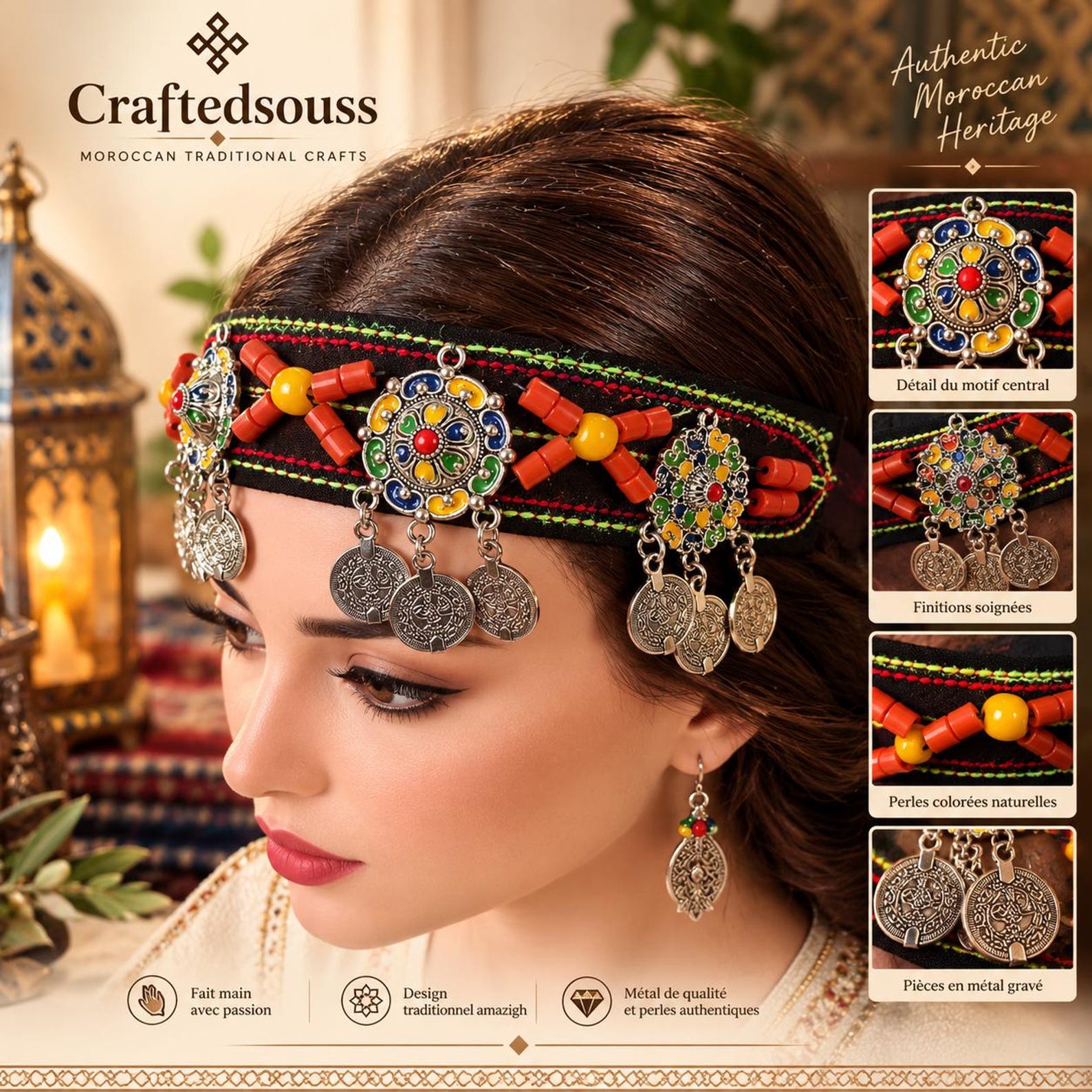 Exclusive Amazigh Tachdadt Souss Hair Headband Silver Tone Accessory