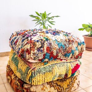 Amazigh Up-cycled Vintage Kilim Zaouj Pouf Floor Decor
