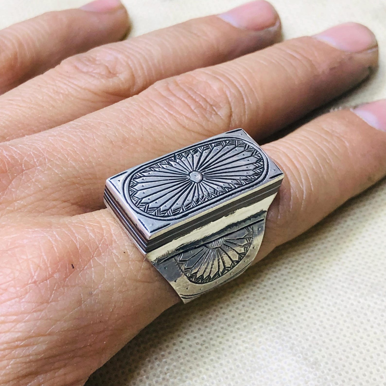 Berber Tuareg Sterling Silver Amazigh Engraved Traditional Jewelry Ring