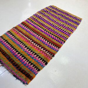 Berber Boucherouite Hand Dyed Wool Rug with Amazigh Tribal Motifs
