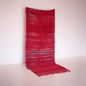 Berber Vintage Red Boucharouite Cotton Area Rug with Tribal Design