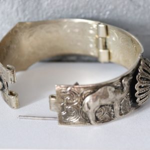 Berber Tuareg Vintage Camel Motif Silver Tone Cuff Bracelet