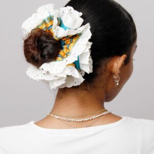 Amazigh Azul Kabyle Scrunchie with Traditional Fouta Fabric Design