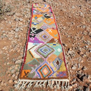 Berber Boujad Beni Ourain Azilal Wool Abstract Runner Rug