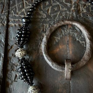 Amazigh Berber Tuareg Yaz Cross Pendant Necklace with Black Beads