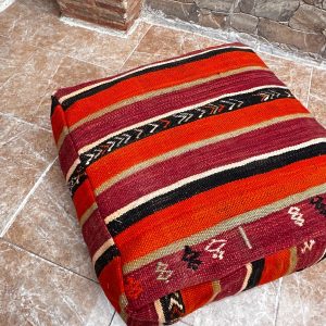 Berber Handmade Kilim Pouf Wool Cotton Floor Seating Decor