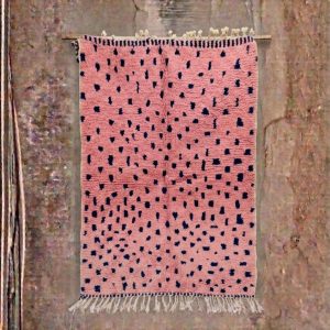 Handwoven Berber Boujaad Pink Wool Rug for Living Room