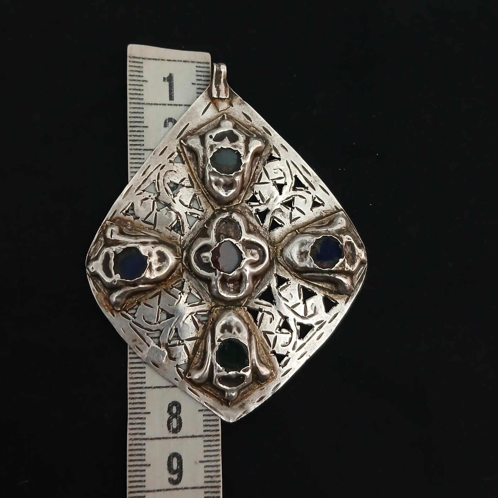 Antique Berber Khamsa Silver Pendant Necklace Handmade Jewelry