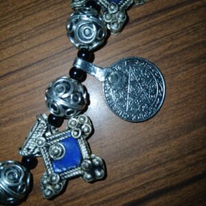 Vintage Amazigh Berber Enameled Cross Pendant Coin Charm Necklace