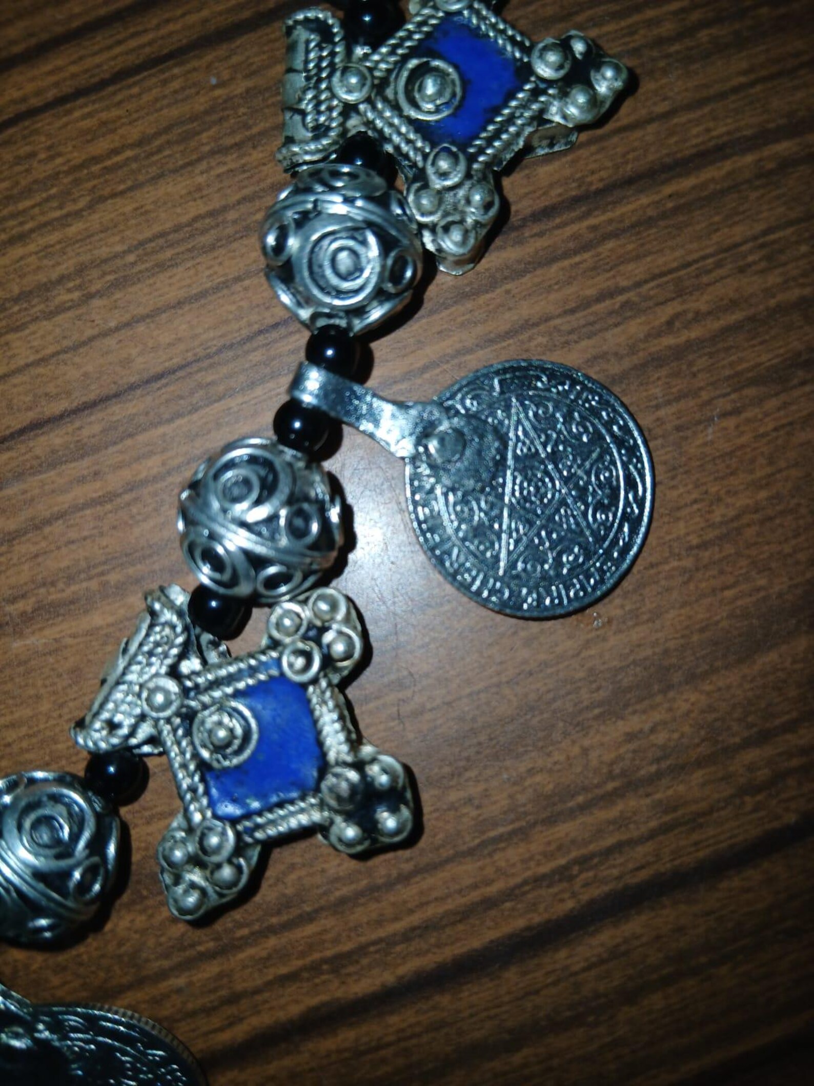 Vintage Amazigh Berber Enameled Cross Pendant Coin Charm Necklace