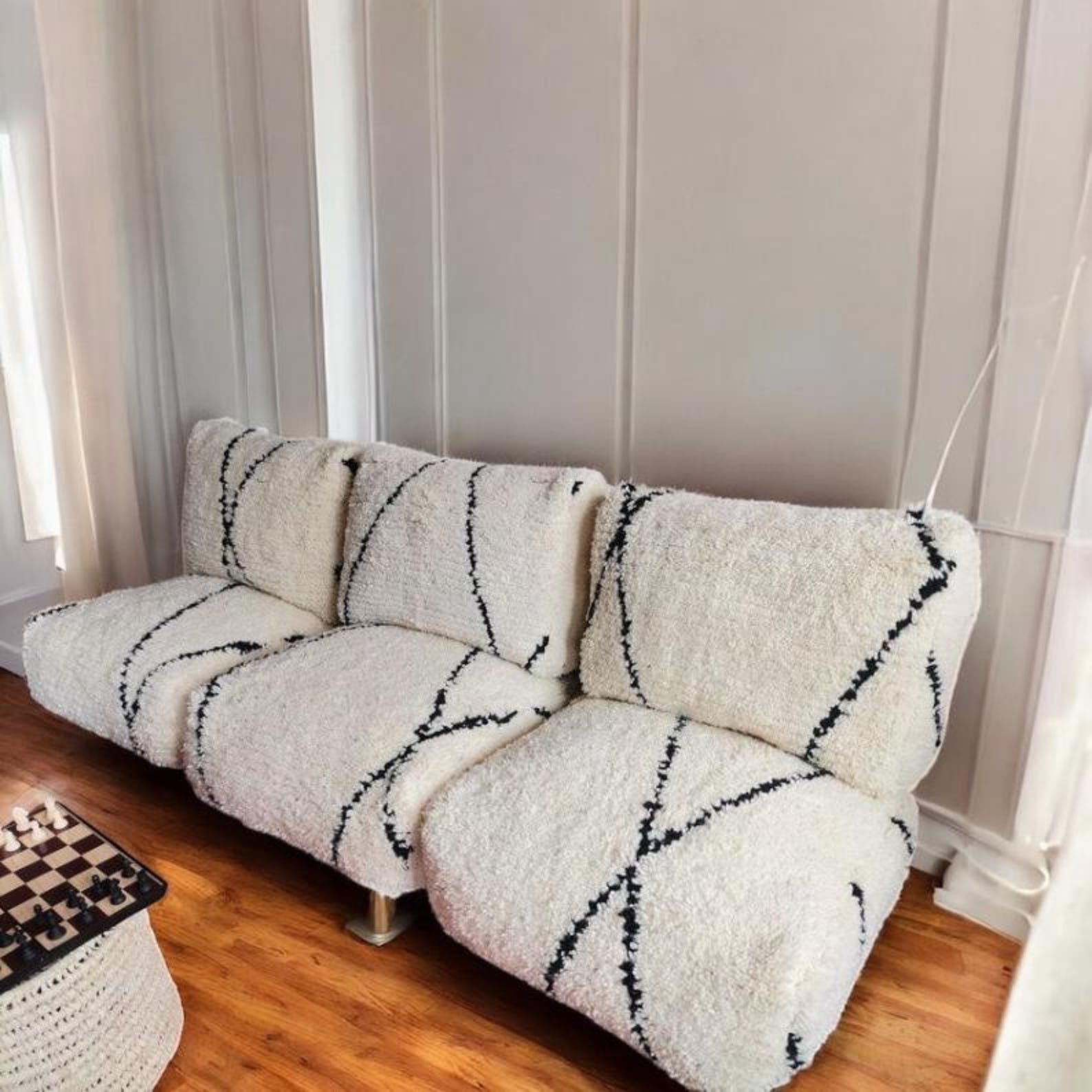 Berber White Black Stripe Floor Sofa Inspired Rug