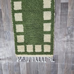 Berber Azilal Green Abstract Handmade Wool Runner Rug