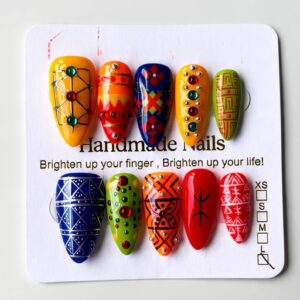 Amazigh Culture Press On Nails with Geometric Heritage Design