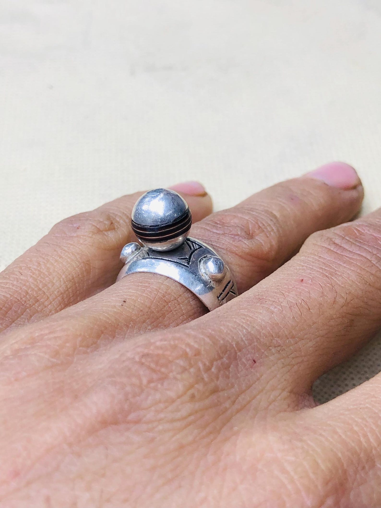 Amazigh Berber Tuareg Silver Ring with Traditional Engraving