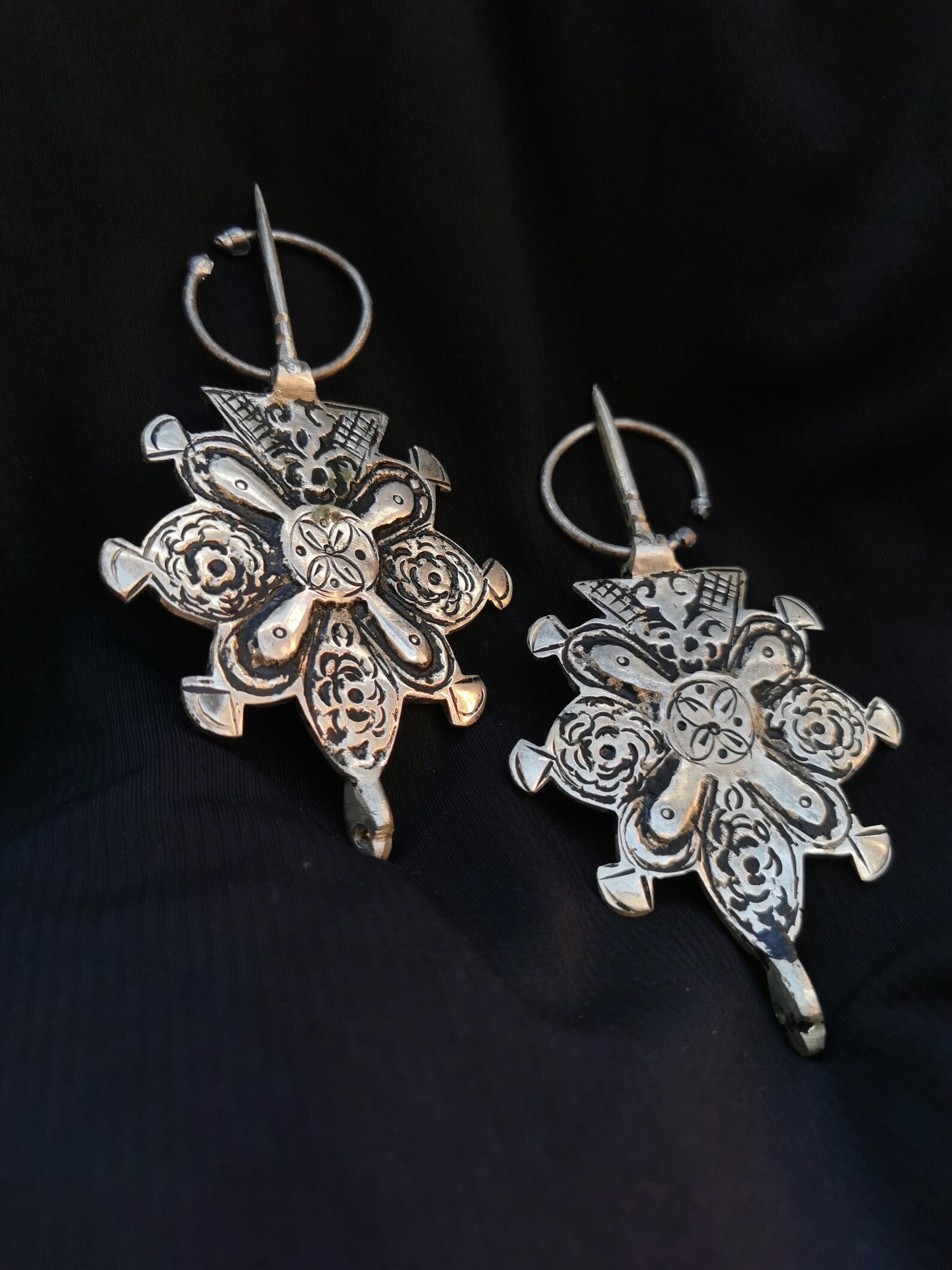 Berber Amazigh TIZERZAI Fibula Pair Vintage Silver Brooch Jewelry