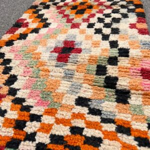Berber Amazigh Handmade Wool Runner Rug with Colorful Geometric Patterns