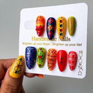 Amazigh Culture Press On Nails with Geometric Heritage Design