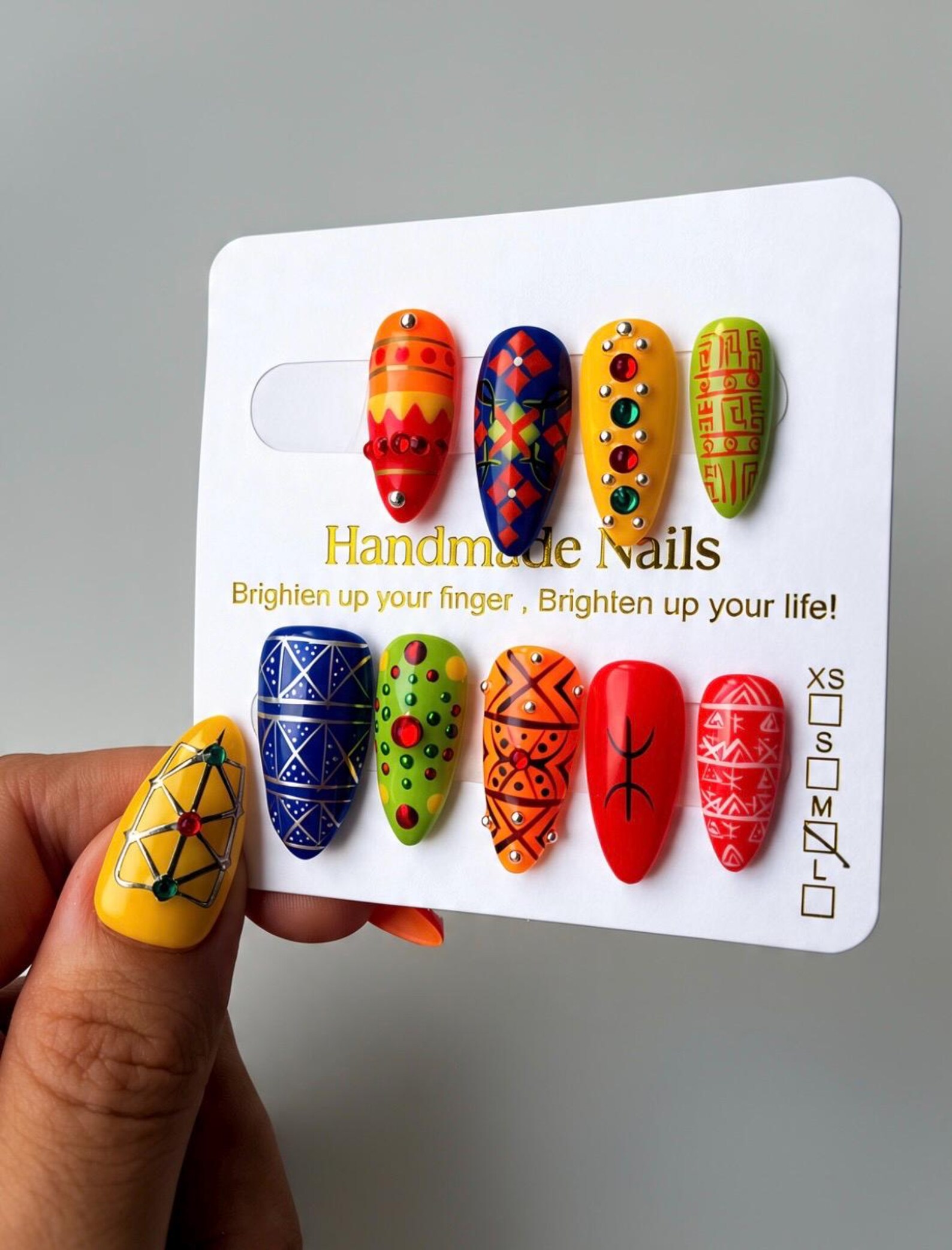 Amazigh Culture Press On Nails with Geometric Heritage Design