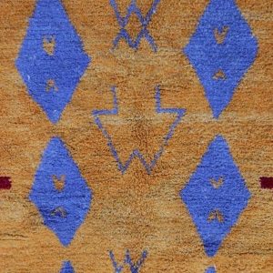 Berber Handmade Mustard Orange and Royal Blue Geometric Wool Rug
