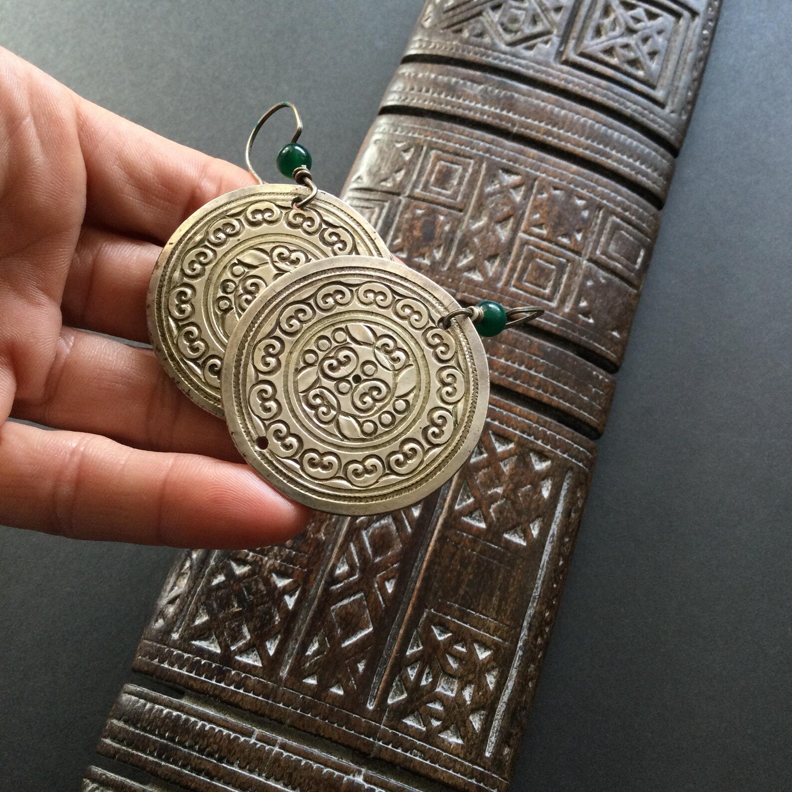 Berber Amazigh Hand Chased Silver Earrings With Vintage Design